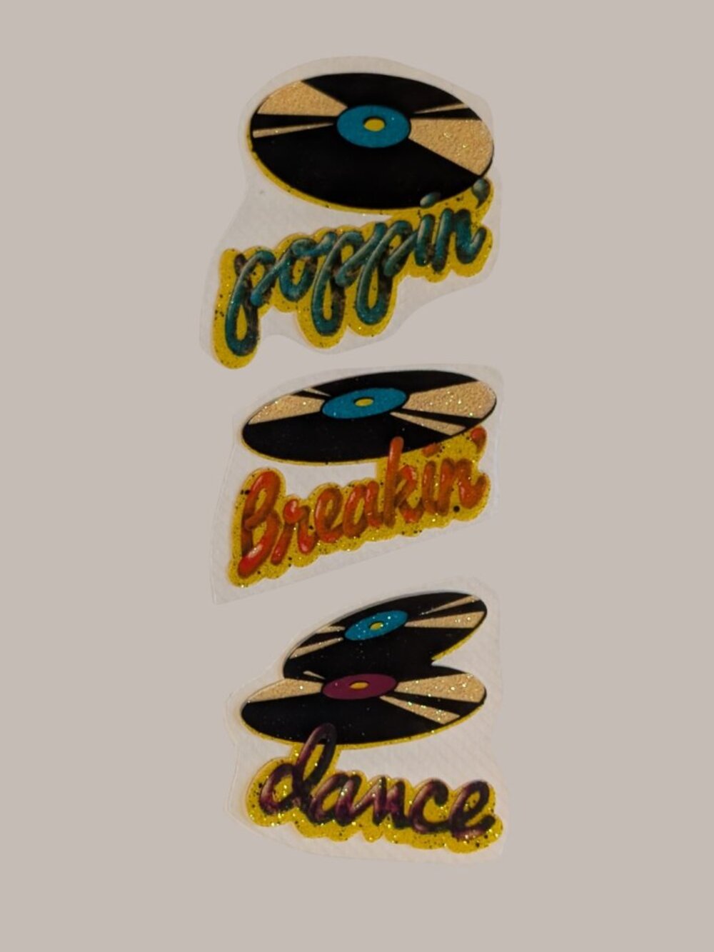 5/$25 Vintage 80s Used Glitter Music Word Stickers Poppin’ Breakin’ Dance Vinyl